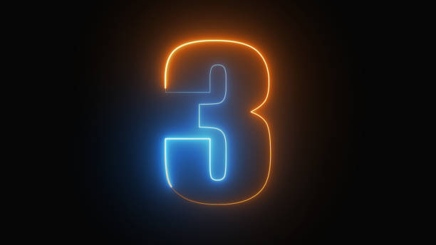 istock Neon 3, Number three glowing in the dark, pink blue neon light, Shine number three, the best digital symbol, 3d render, Education concept. 1545283428