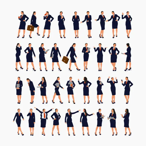 Vector illustration of businesswoman silhouettes in big set on white