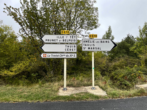 Selection of road signs for the Elan Valley Reservoirs, Powys, Wales, United Kingdom, Europe