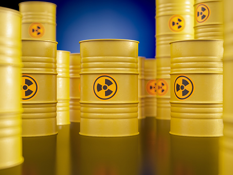 Radioactive Toxic Waste Barrels. 3D Render