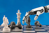 Artificial Intelligence Concept Robot Playing Chess