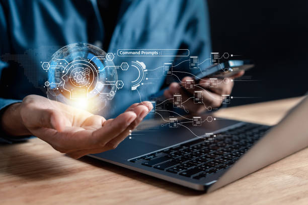 istock Businessman using ai technology. chat bot with AI Artificial Intelligence generate. Futuristic technology, robot in online system. Business in future to invest and develop corporate concept. 1545309918