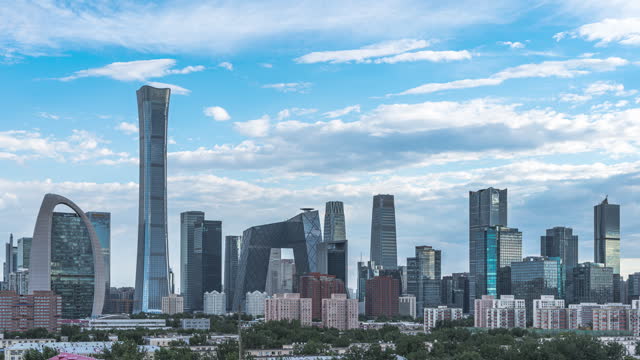 Time-lapse of Beijing architectural complex downtown CBD building flow cloud