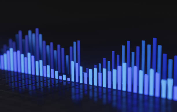 barra de gráfico azul moderna em fundo preto, visualização de dados comerciais e financeiros - analyzing data bar graph graph - fotografias e filmes do acervo