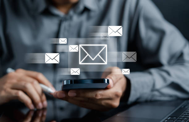 istock Email Sending online connection network, businessman using online letter contact and communication, email icon, email marketing, send e-mail or newsletter, online working internet network. 1545324553