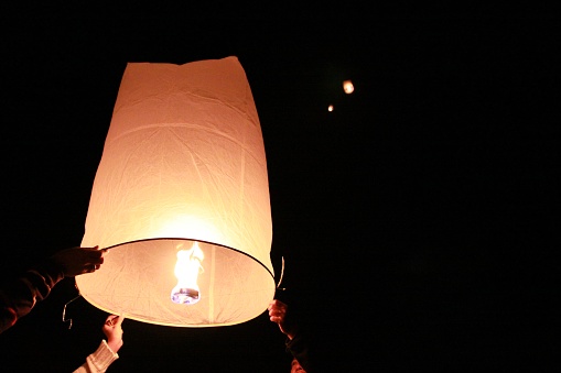 Floating lantern event at night time