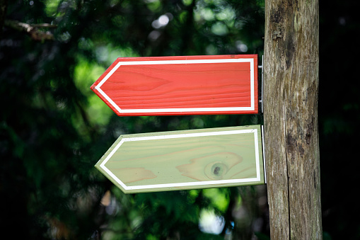 Colorful wooden sign pointers