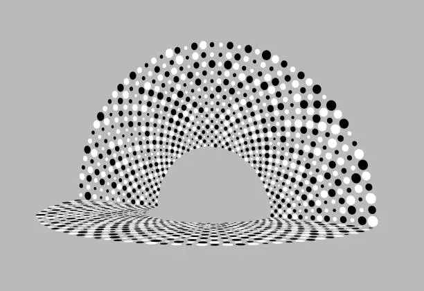 Vector illustration of Circular checked circles pattern on floor and wall on gray background