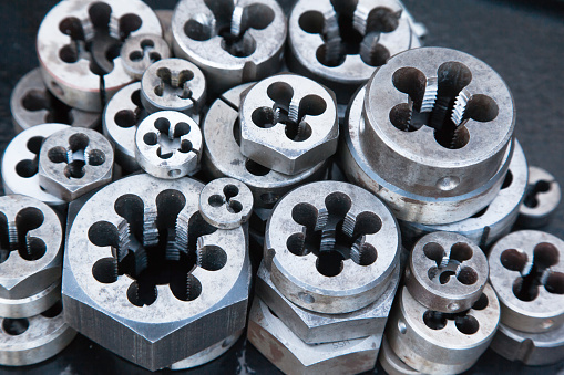 Top View Threading Bolt Threading Dies Many Dies Of Different Sizes Top View Hand Tool For ...