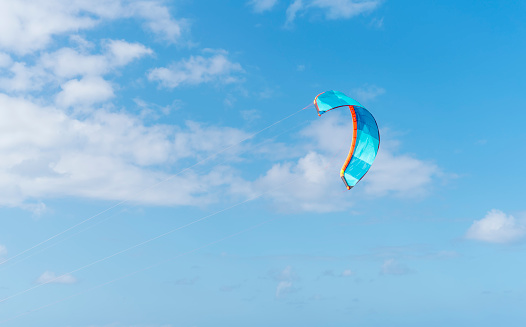 Wing Surfing Wind in the blue sky. Copy space.