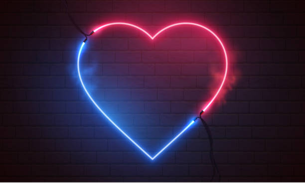 istock Neon heart. Bright night neon signboard on brick wall background with backlight. Retro glow neon heart sign. Romantic design for Happy Valentines Day. Night light advertising. Concept: valentine's day, anniversary, mother's day, marriage, invitation e-car 1545414342