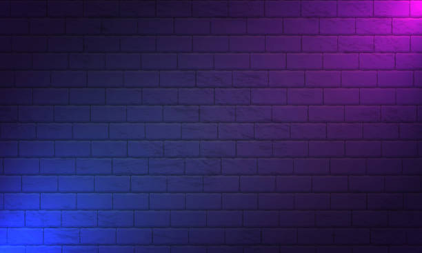 ilustrații de stoc cu zid de cărămidă de noapte. fundal violet pentru lumini de neon. ilustrare vectorială. fundal de perete din cărămidă. tapetul este violet închis, cu umbre pe margini. fundal pentru ilustrații de neon și alte lucrări de design. - zid de cărămidă