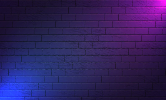 Nightly brick wall. Purple background for neon lights. Vector illustration.  Brick wall background. Wallpaper is dark purple with shadows on the edges. Background for neon illustrations and other design works.