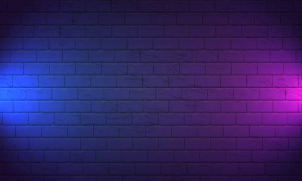 istock Nightly brick wall. Purple background for neon lights. Vector illustration.  Brick wall background. Wallpaper is dark purple with shadows on the edges. Background for neon illustrations and other design works. 1545417617