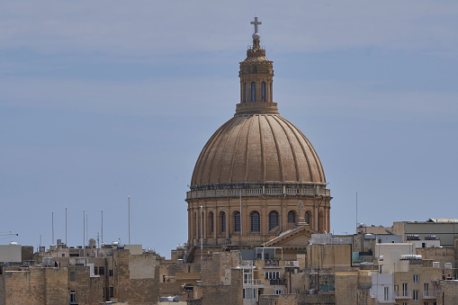 Valetta, Malta - June 8, 2023: Historic buildings inside the fortified ancient city of Valetta in Malta