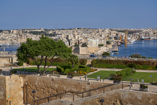 Panoramic photograph of Marseille's historic old port and city centre in Provence, France. 