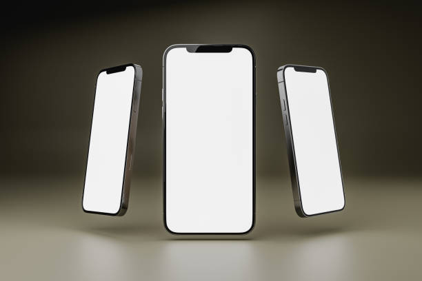 istock Modern smartphones with empty screens for website banner. 3d render 1545457957