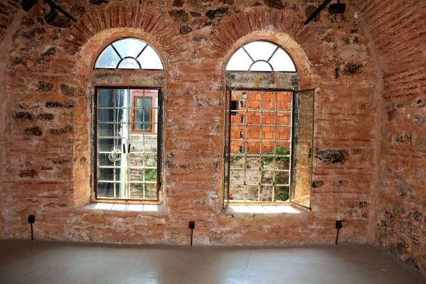 interior view of the old brick building with open windows