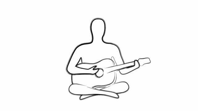 Guitar player sitting on a white screen line art