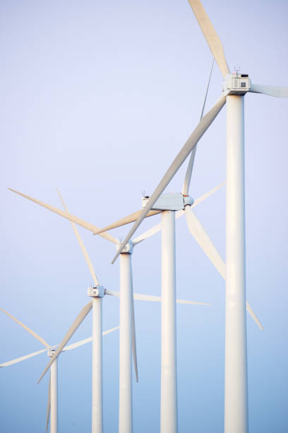 Wind turbine generators for renewable electricity production stock photo