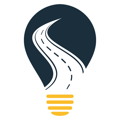 Road bulb shape concept vector logo design template. Creative road journey logo design.