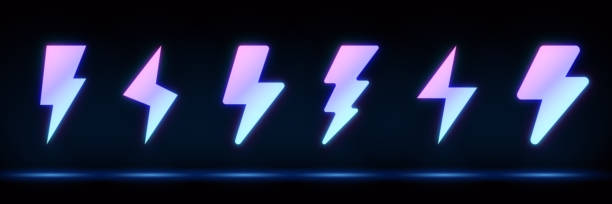 istock Neon lightning flash icon. Glowing neon thunder bolt sign, electrical discharge in vivid colors. Bright thunderbolt, electric storm, energy, power, recharge, high voltage. Icon set, sign, symbol for UI. Vector illustration 1545545057
