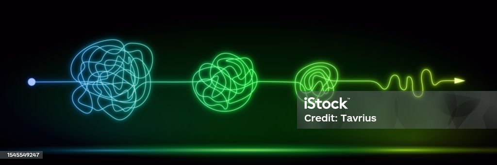 Streamlining Problem Solving Complex To Simple Messy Clew Connected Neon Lines Brain Imagination ...