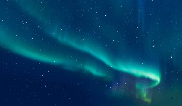 northern lights (aurora borealis) in the sky - tromso, norway - norway island nordic countries horizontal imagens e fotografias de stock