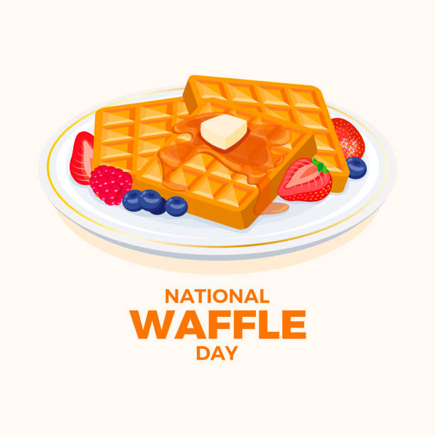 ilustracja wektorowa narodowego dnia gofrów - waffle breakfast syrup plate stock illustrations