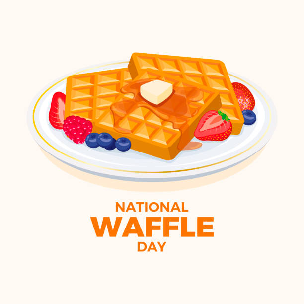 ilustrações, clipart, desenhos animados e ícones de ilustração vetorial do dia nacional do waffle - waffle breakfast syrup plate