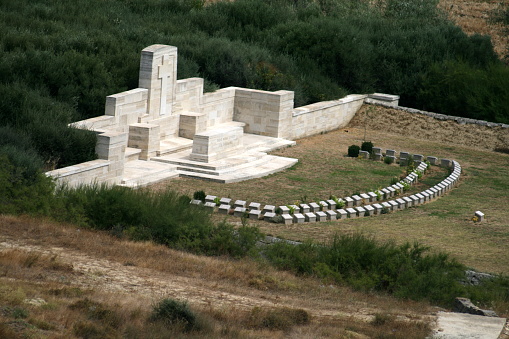 This photo was taken on 08/19/2012 on the Gallipoli peninsula in Turkey. The mausoleum was built for Christian soldiers in Eceabat for the graves of Australian and New Zealand Allied Forces soldiers who were martyred in the Battle of Gallipoli during the 1st World War.