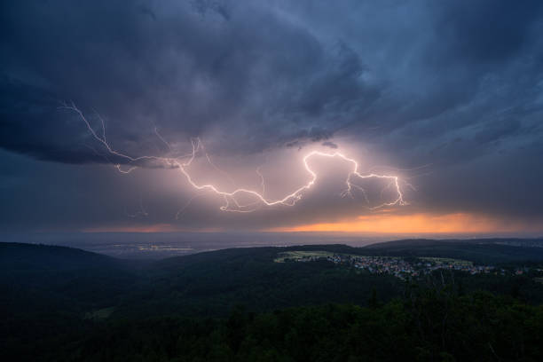 Horizontal lightning over the upper Rhine plain between Rastatt and Karlsruhe during a summer thunderstorm