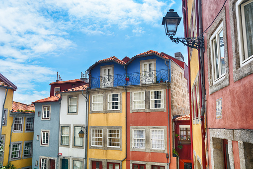 Colorful houses on a street in Bergen, Norway