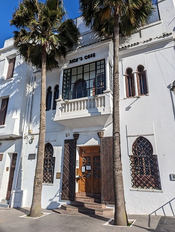 Casanlanca, Morocco - April 13, 2023 - Entrance of the famous Rick's Cafe, movie set from the movie Casablanca