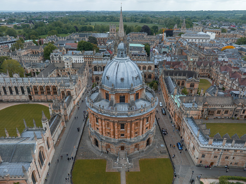 Aerial view of Oxford cityscape at day, UK.