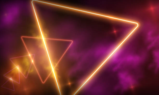 istock Abstract technology futuristic neon triangle glowing blue and pink light lines with speed motion blur effect on dark blue background. Vector illustration. Abstract technology futuristic neon triangle glowing blue and pink light lines with speed motion 1545732466