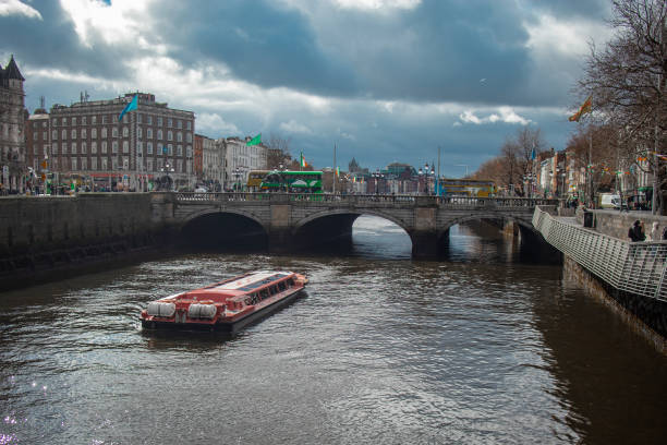 istock Central dublin with Liffey river and a boat on a cloudy and sunn 1545755250