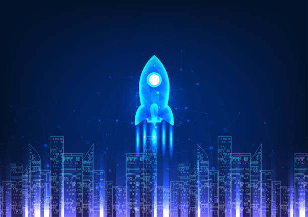 istock Smart city technology Rockets flying out of the city symbolize the rapid development of technology for the growth of the city's economy and the improvement of people's well-being. 1545757478