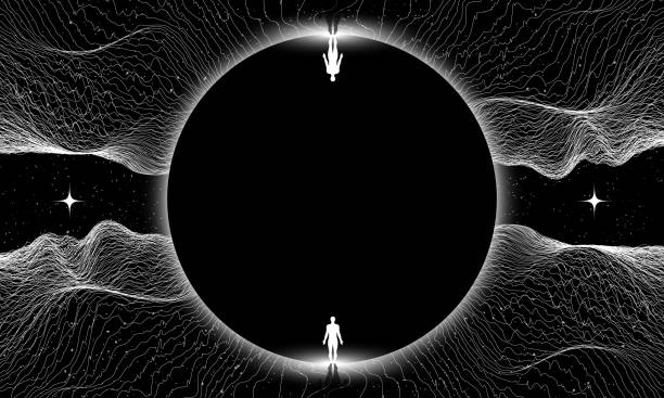 istock Self searching mental psychologic concept with abstract human silhouette walking through the retro digital grid surface in search of the unknown. Vector vaporwave Synthwave wireframe net illustration 1545759219