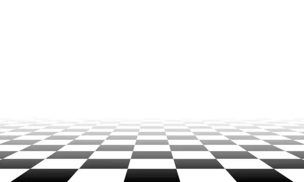 Vector illustration of Retro vector pattern with black and white checkered floor, vaporwave aesthetics, pastel colors. Chess board vintage style. Surreal vaporwave with a checkerboard floor. Vintage style retro background