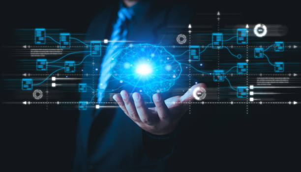 istock Artificial Intelligence and Virtual Connectivity: Businessman Holding Globe with Global Internet Connection 1545796756