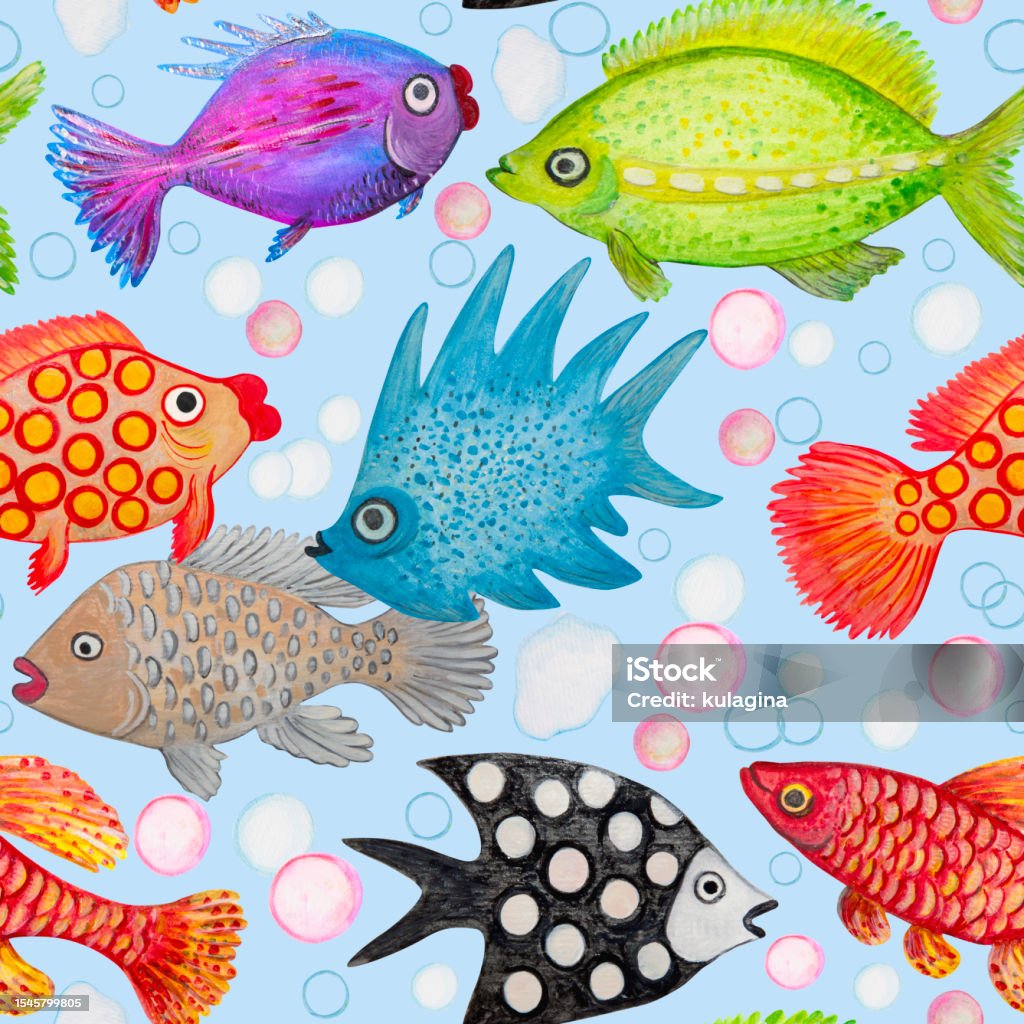 Bright Pattern Fish Seamless Pattern With Different Colorful Bright Tropical Fish Stock ...