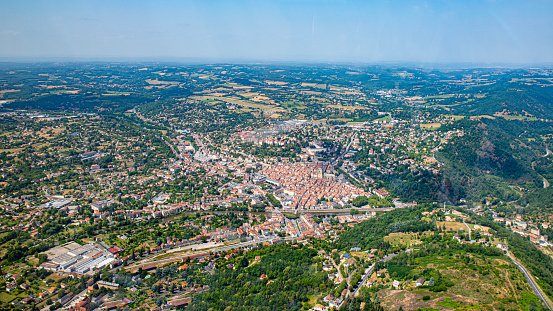 Villefranche de Rouergue on Aveyron River aerial View