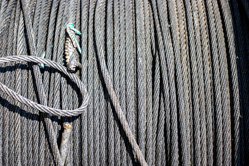 detail of silver steel wound cable