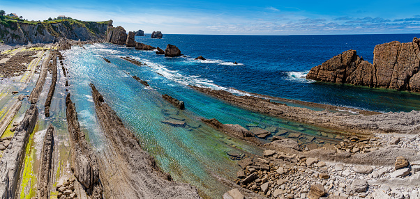 Costa Quebrada beach Playa de Arnia in Pielagos of Cantabria in northern Spain