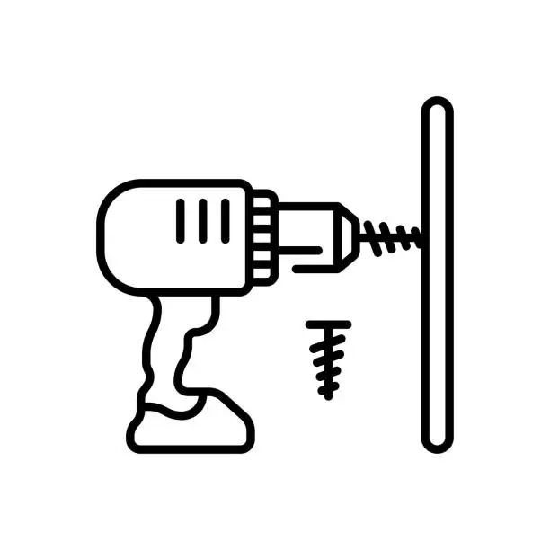 Vector illustration of Electric Screwdriver Outline Icon Design illustration. Home Repair And Maintenance Symbol on White background EPS 10 File