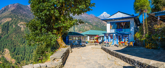 Teahouses high in the Khumbu valley of the Himalayan mountains, Nepal.