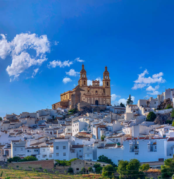Olvera, one of the famous white villages in the province of Cadiz in Spain. stock photo