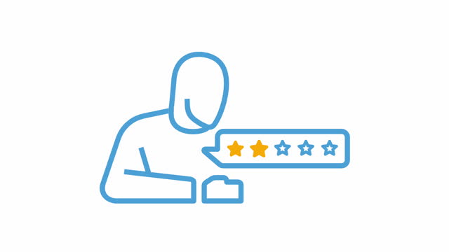 Animation of client leaves a service rating from one to five stars. Customer review satisfaction feedback survey motion design. Alpha channel