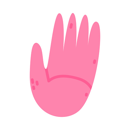 Pink Palm Hand Gesture as Creative Element Isolated on White Background Vector Illustration. Bright Hand Drawn Art Item